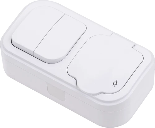 Intrerupator exterior dublu +priza cu capac (6buc/cut)