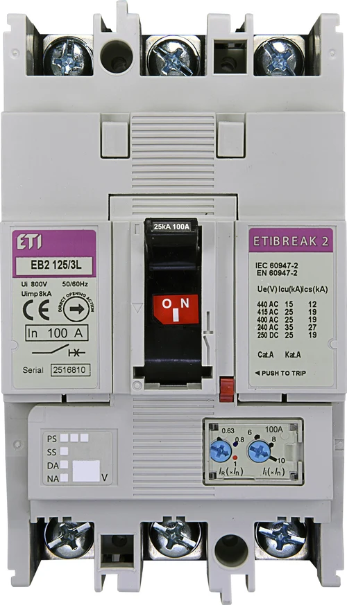 Автоматический выключатель ETI EB2 125/3L 125 A 3P 25 kA