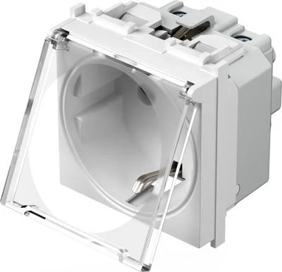 Priza 2M SCHUKO 2P+E 16A alb + capac transparent (VM11PT-P)