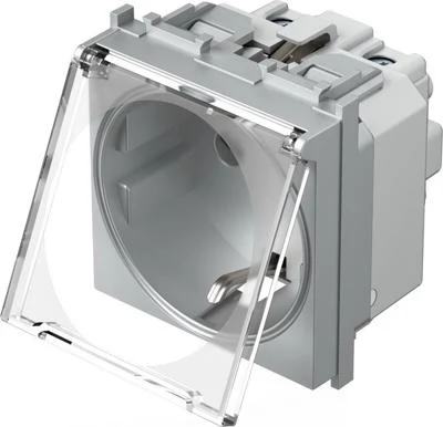 Priza 2M SCHUKO 2P+E 16A argintiu + capac transparent (VM11ST-P)
