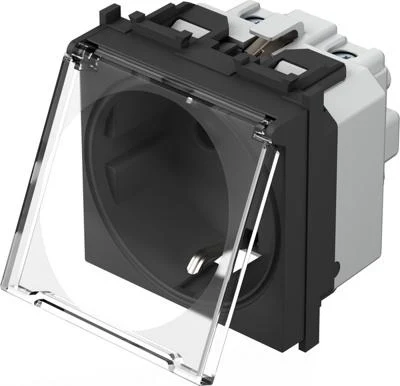 Priza 2M SCHUKO 2P+E 16A negru mat + capac transparent (VM11BT-P)