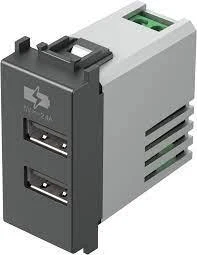 Розетка с USB-портом EKON, 5В, 2,4A, черный матовый