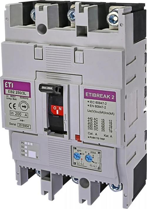 Автоматический выключатель ETI EB2 250/3L 200 A 3P 25 kA