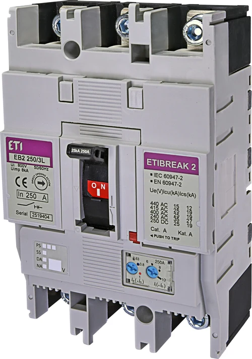 Автоматический выключатель ETI EB2 250/3L 250 A 3P 25 kA